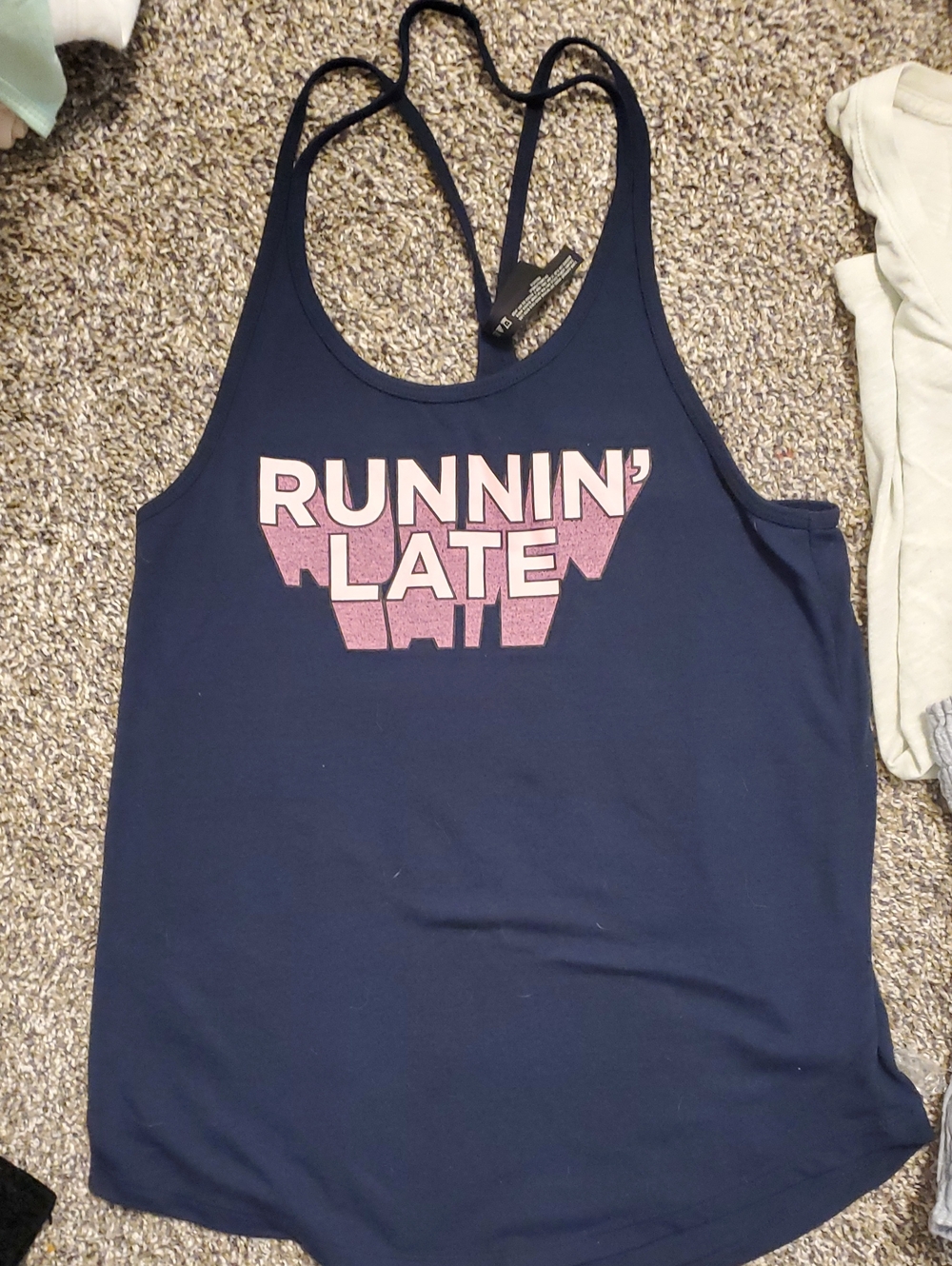 Bundle Of Women XS Tops Navy Tank Top with Pink "Running Late" Graphic